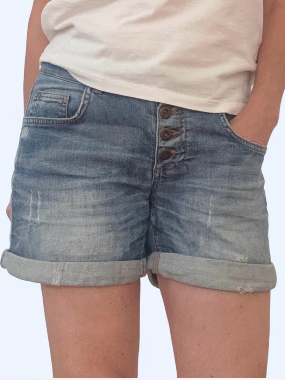 BSB Jeans Denim Shorts Size 27 Button Fly Cuffed Distressed Y2K
